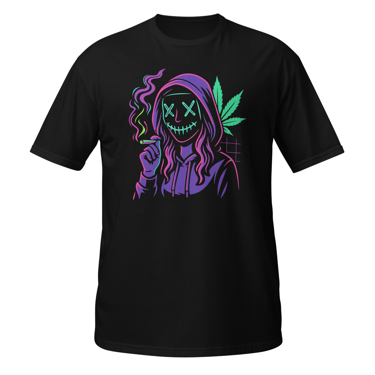 High Crime Neon Mask Cannabis T-shirt — front view